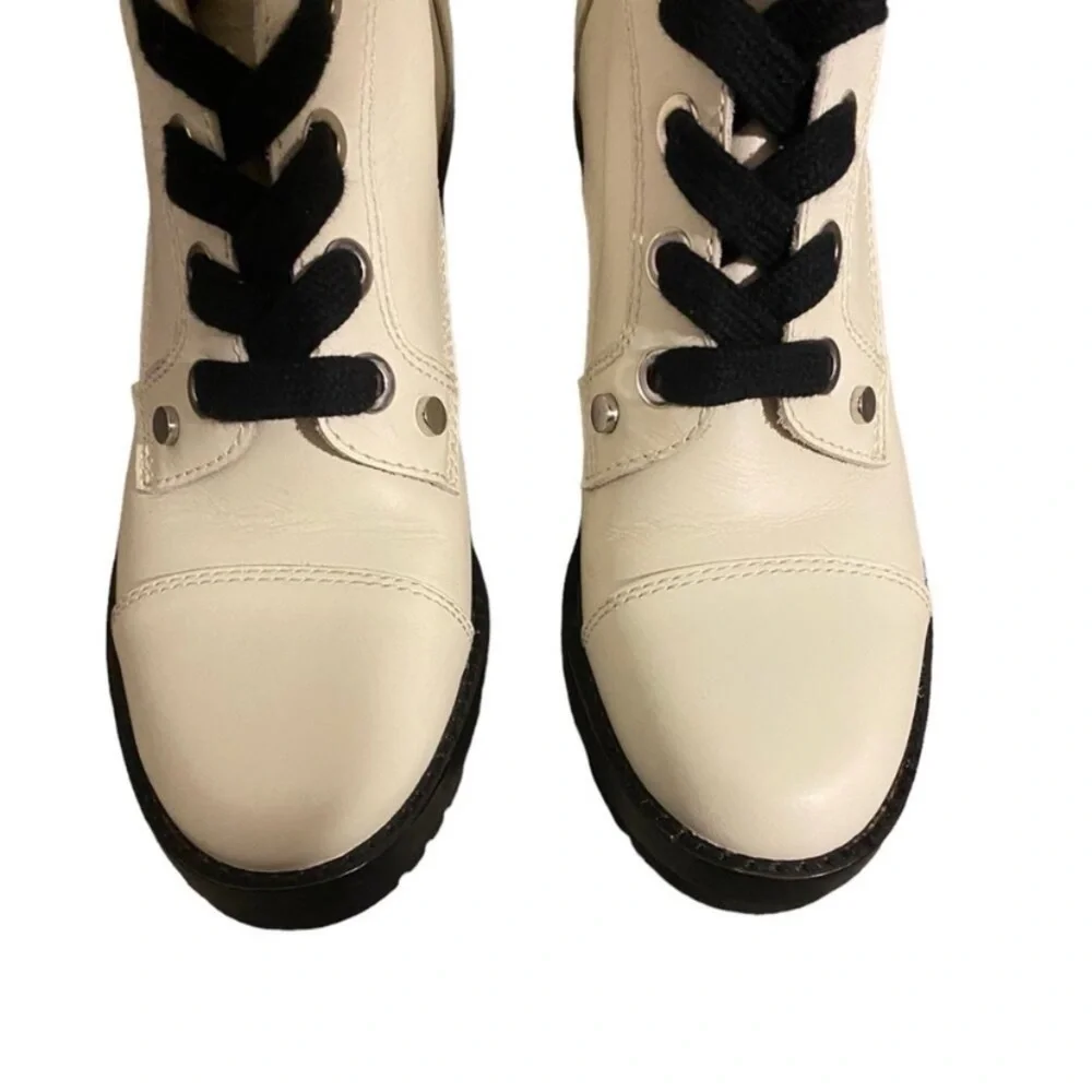 Marc Fisher Leather Combat Boots In Ivory Wyomi Style - Picture 3 of 11